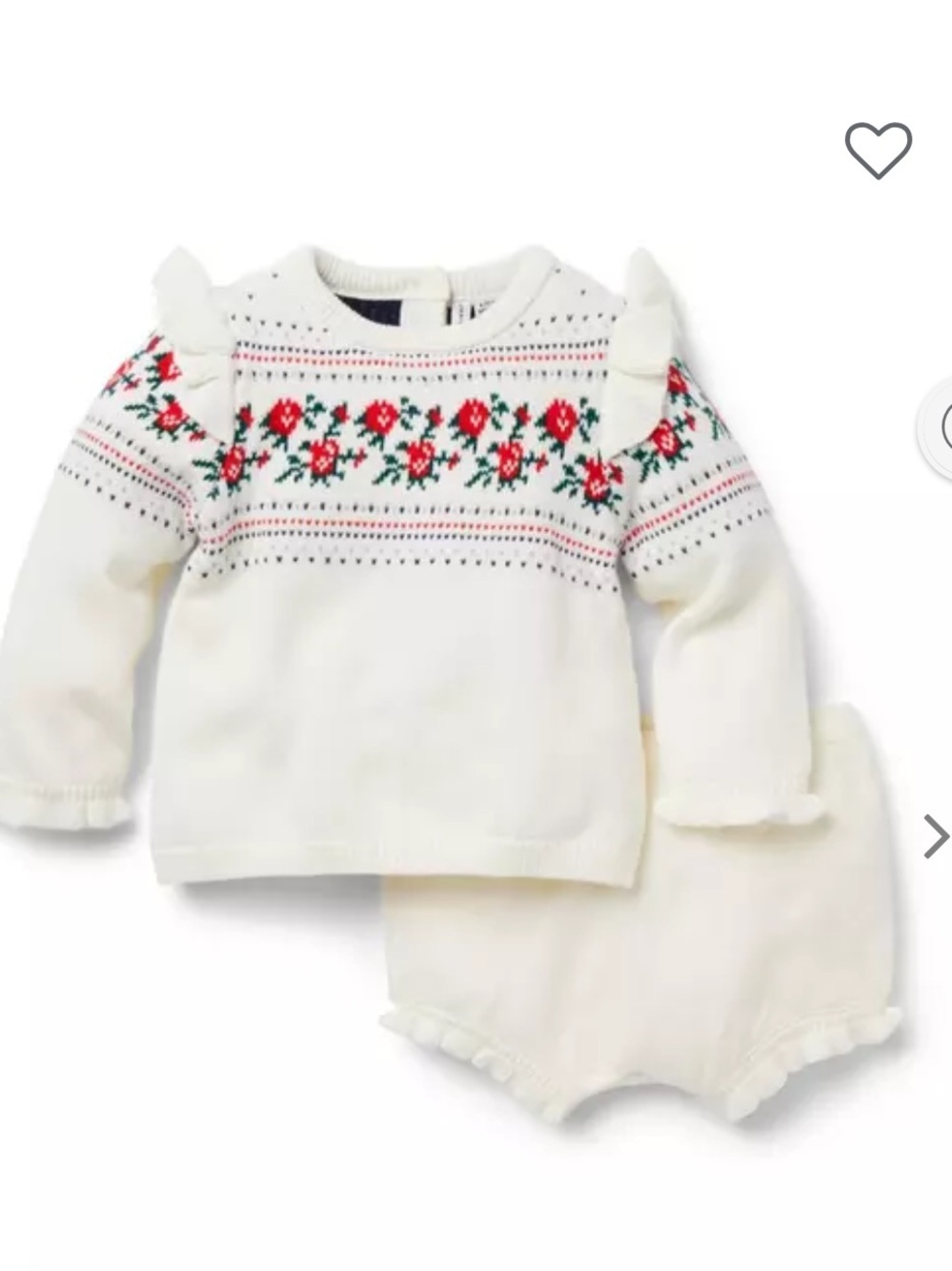 Janie and Jack Baby Cream Fair Isle Rose Matching Set Sweater and Bloomer 0-3 mo